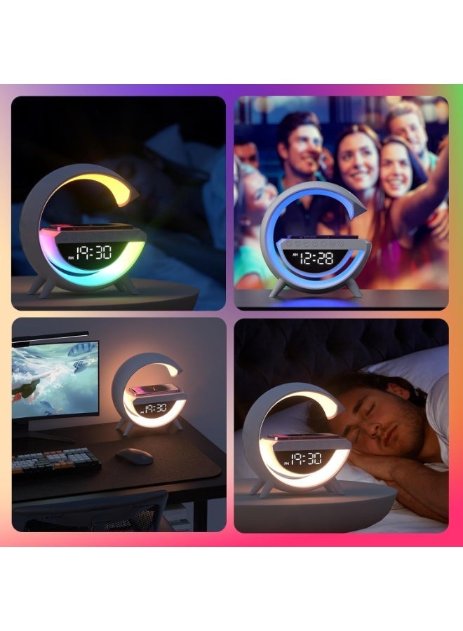 Wireless Charger Atmosphere Lamp, 2023 New Intelligent LED Table Bluetooth Speaker, Dimmable Night Light Touch Lamp Alarm Clock with Music Sync, App Control for Bedroom Home Decor - Image 2